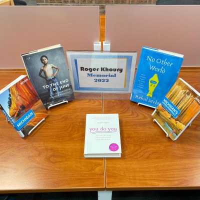 Books in this year's Roger Khoury memorial display