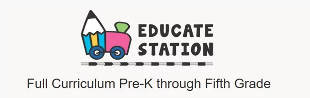Educate Station logo. Educate Station provides Full Curriculum, Pre-K through Fifth Grade.